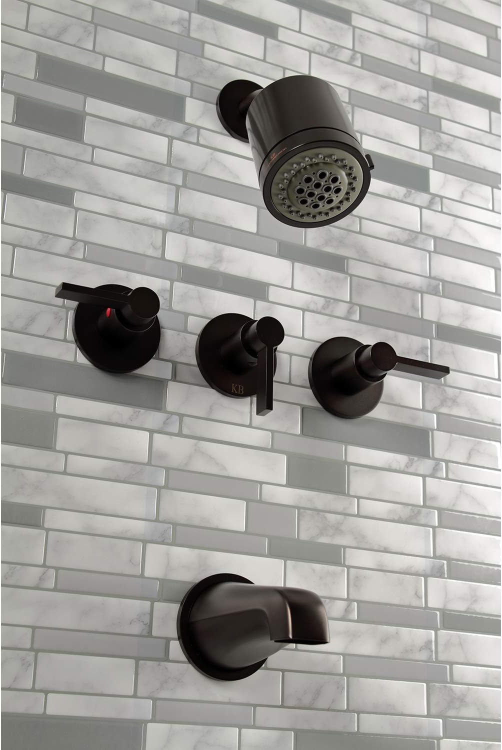 Kingston Brass KBX8135NDL NuvoFusion Triple-Handle Tub and Shower Faucet in Oil Rubbed Bronze