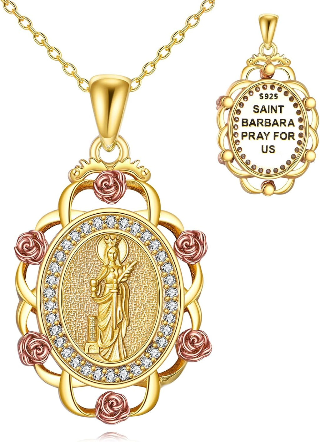 Sterling Silver St Michael/St Christopher/St Barbara/St Jude/St Dymphna/Virgin Mary Necklace Patron Saint Pendant Amulet Medal Religion Jewelry Gifts for Men Women