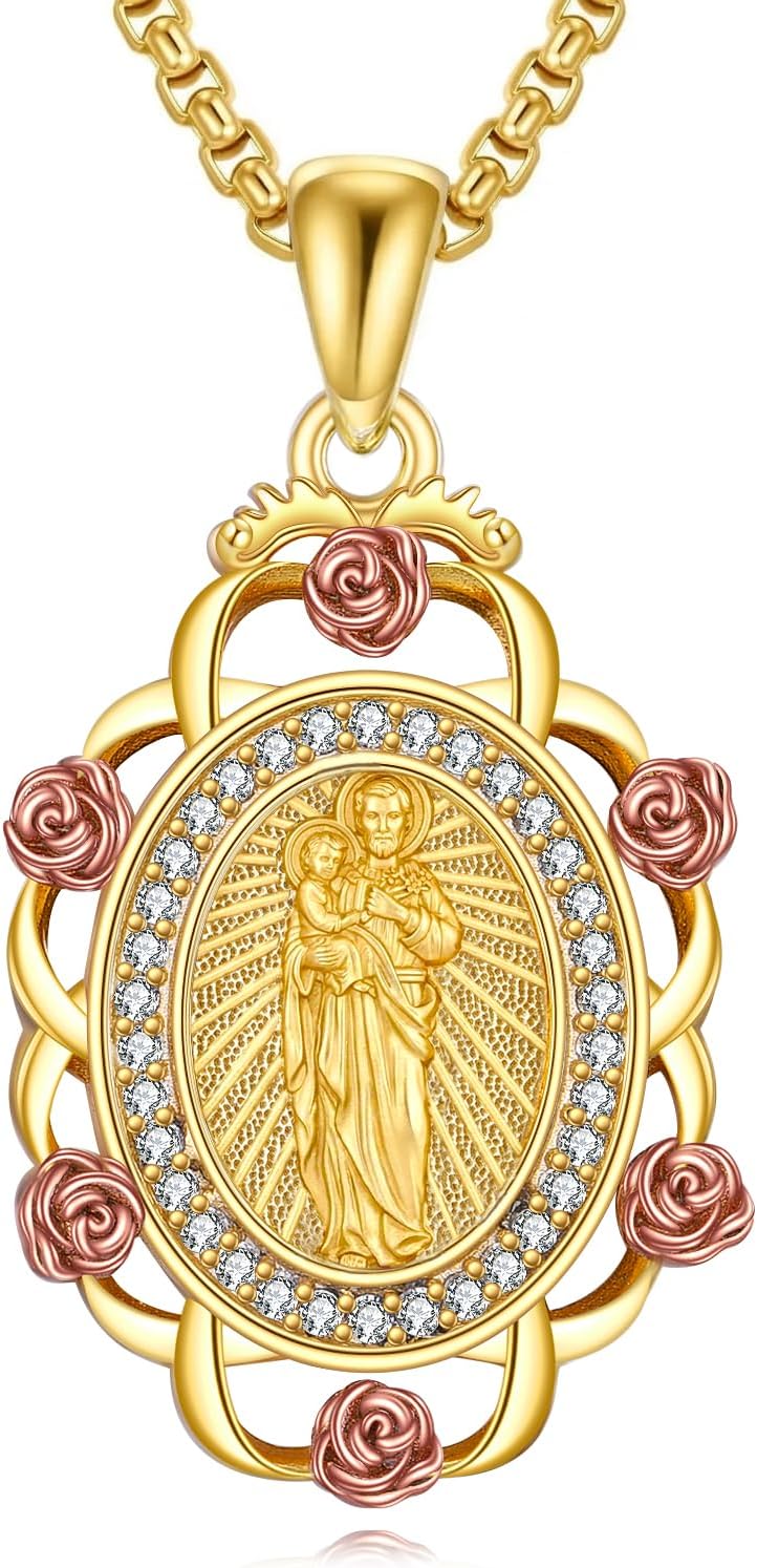 Sterling Silver St Michael/St Christopher/St Barbara/St Jude/St Dymphna/Virgin Mary Necklace Patron Saint Pendant Amulet Medal Religion Jewelry Gifts for Men Women
