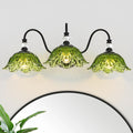 Black Bathroom Vanity Light,3-Light Vanity Light with Floral Green Glass Shades,Vintage Farmhouse Wall Mount Lighting for Bathroom, Dressing Table