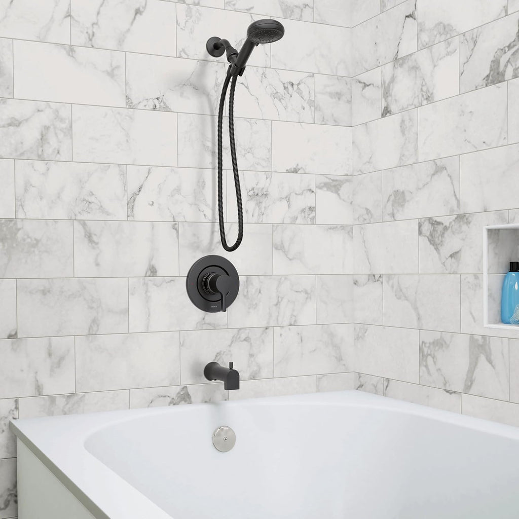Moen 82775BL Beric Single-Handle Tub and Shower Faucet with Handshower and Metal Hose, Valve Included, IPS Tub Spout, Matte Black