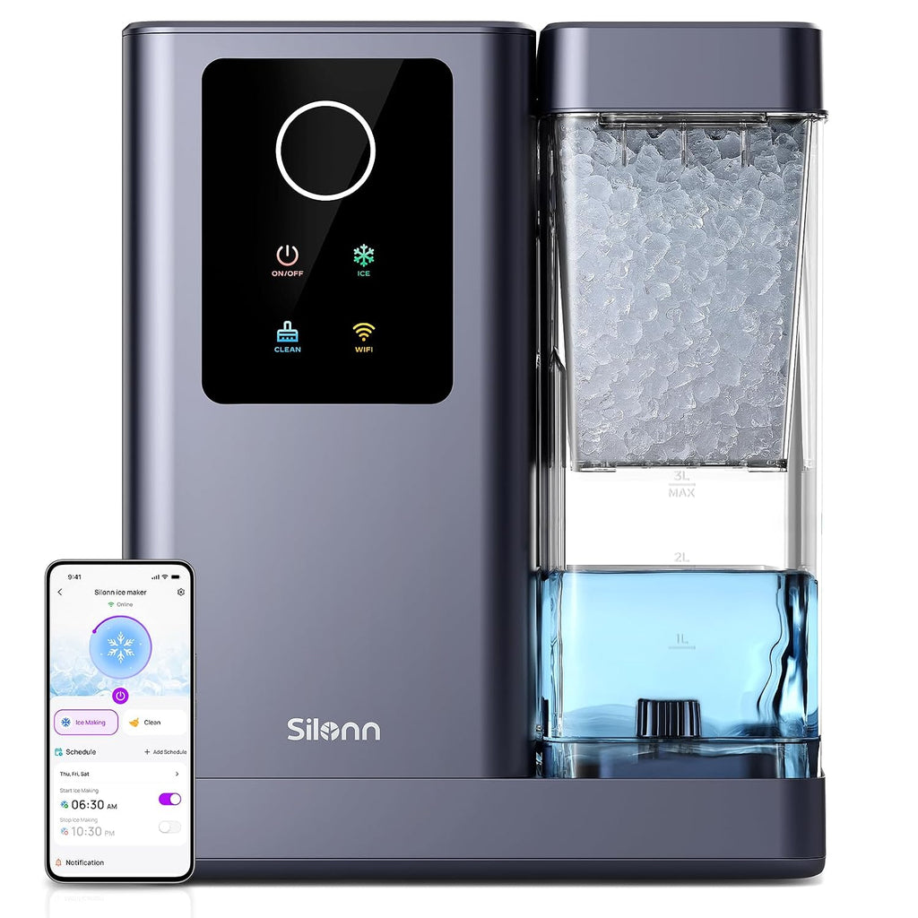 Silonn Countertop Nugget Ice Maker with App & Voice Control, Automatic Self-Cleaning Ice Machine, 3L Large Tank, 40 lbs/24H Chewable Soft Ice, Portable Pebble Ice Maker for Home, Kitchen & Party