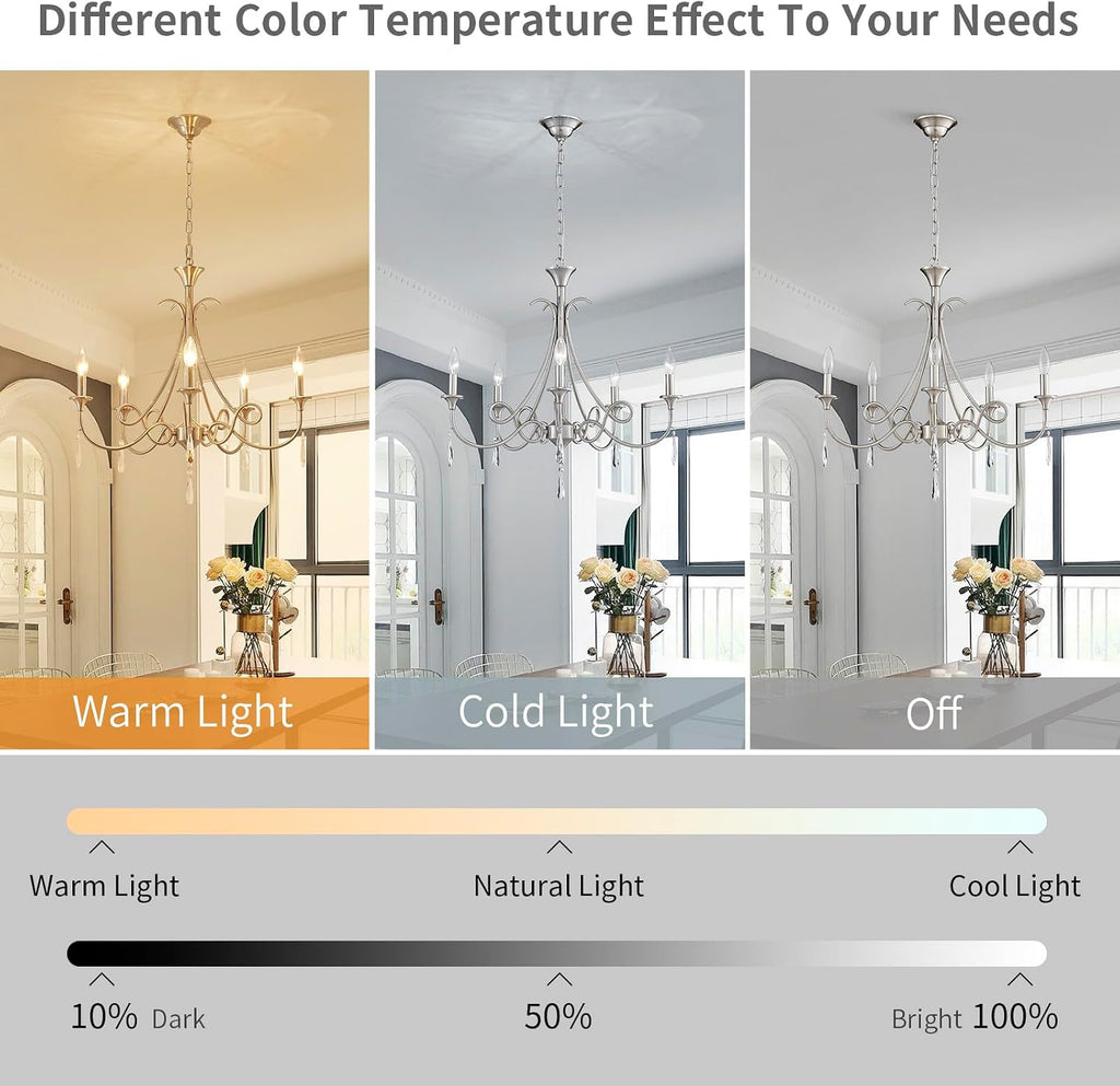 5-Light Farmhouse Chandeliers for Dining Room Lighting Fixtures Hanging, Rustic Candle Modern Chandelier Vintage Hanging Ceiling Lamp for Bedroom Kitchen Island Living Room Entryway Foyer, Nickel