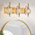 Vintage Bathroom Vanity Light Fixtures, 3 Lights Bathroom Wall Sconce Lighting Matte Brushed Antique Brass Finish with Crystal Glass Shade, Vintage Vanity Light for Bathroom Bedroom