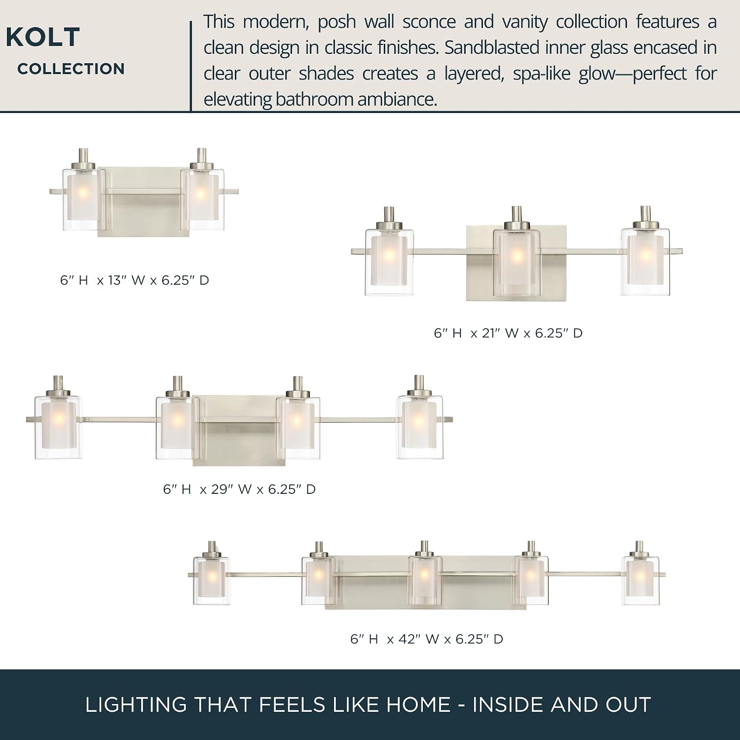 Quoizel Kolt 21' LED Vanity Light, 3-Light Brushed Nickel, Clear Sandblasted Glass, Modern Bathroom Fixture Over Mirror