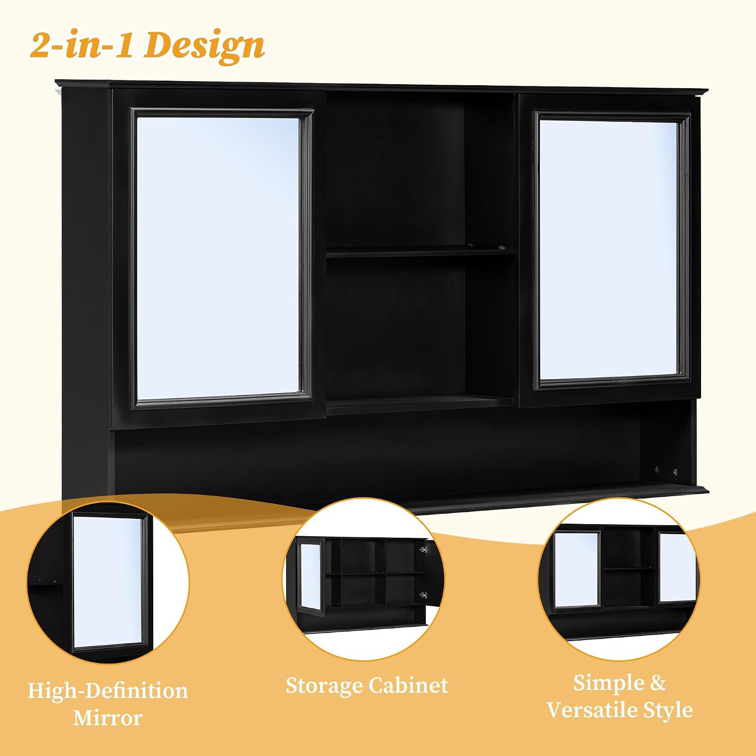 60 Inch Black Bathroom Vanity with Double Sink & Matching Medicine Cabinet with Mirrors Over Sink Combo Set,with Adjustable Shelves,Soft Closing Doors,Bottom Sliding Trays