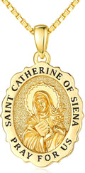 14K Gold Saint Medal Necklace for Women, Catholic Patron Saint Pendant Necklace, Christian Religious Jewelry Gift for Confirmation Baptism Communion Christmas Birthday