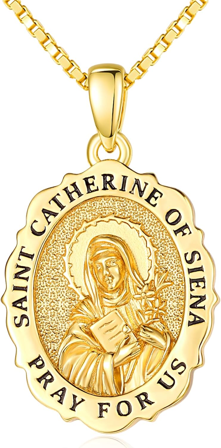 14K Gold Saint Medal Necklace for Women, Catholic Patron Saint Pendant Necklace, Christian Religious Jewelry Gift for Confirmation Baptism Communion Christmas Birthday