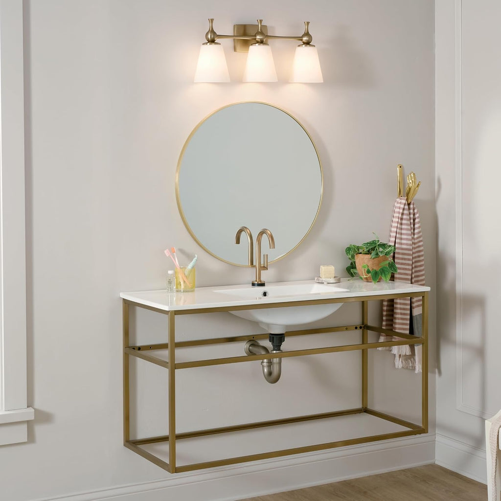 Kichler Cosabella 3-Light 24' Bathroom Vanity Light Fixture with Satin Etched Cased Opal Glass Shades in Champagne Bronze for Modern Bathrooms and Powder Rooms, 55092CPZ