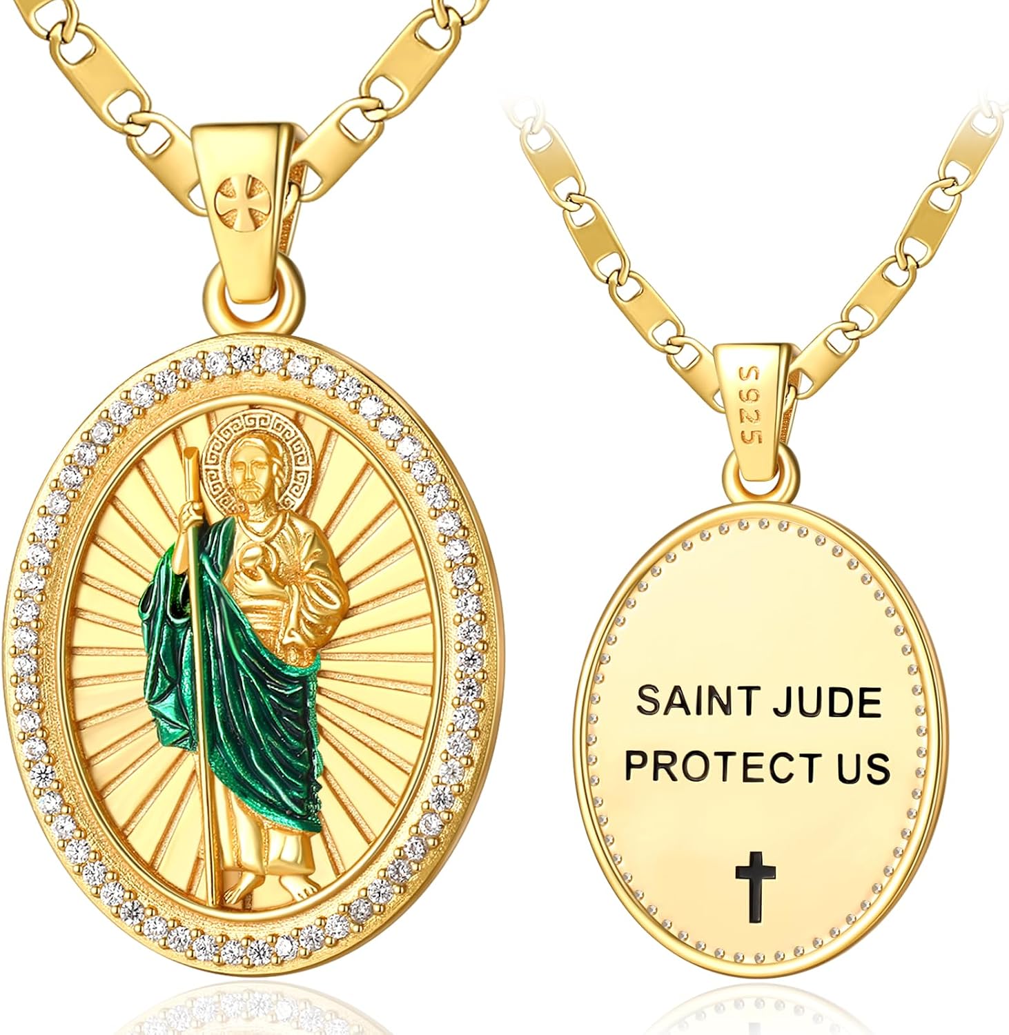 Patron Saint Medals, 14K Gold Catholic Pendant Necklaces, Personalized Christian Jewelry Religious Gifts for Women with 22'+2' Mariner Chain