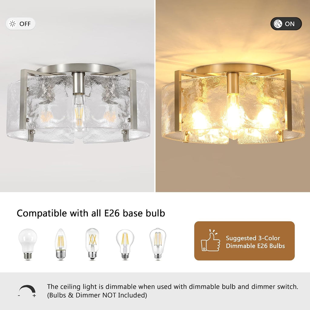 Modern Brushed Nickel Semi Flush Mount Ceiling Light, 4-Light Glass Drum Flush Mount Light Farmhouse Lights Kitchen Lighting Fixtures for Foyer Entryway Hallway Bathroom Bedroom Laundry Room