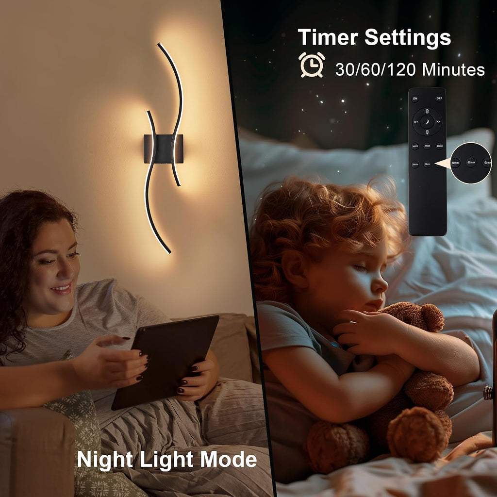 Battery Operated Wall Sconces Set of Two with Remote Control, Battery Wall Light, Stepless Colors 3000K-6000K & Dimming, Black Rechargeable Wall Sconces for Living Room, Hallway, Bedroom, 27.5 Inch