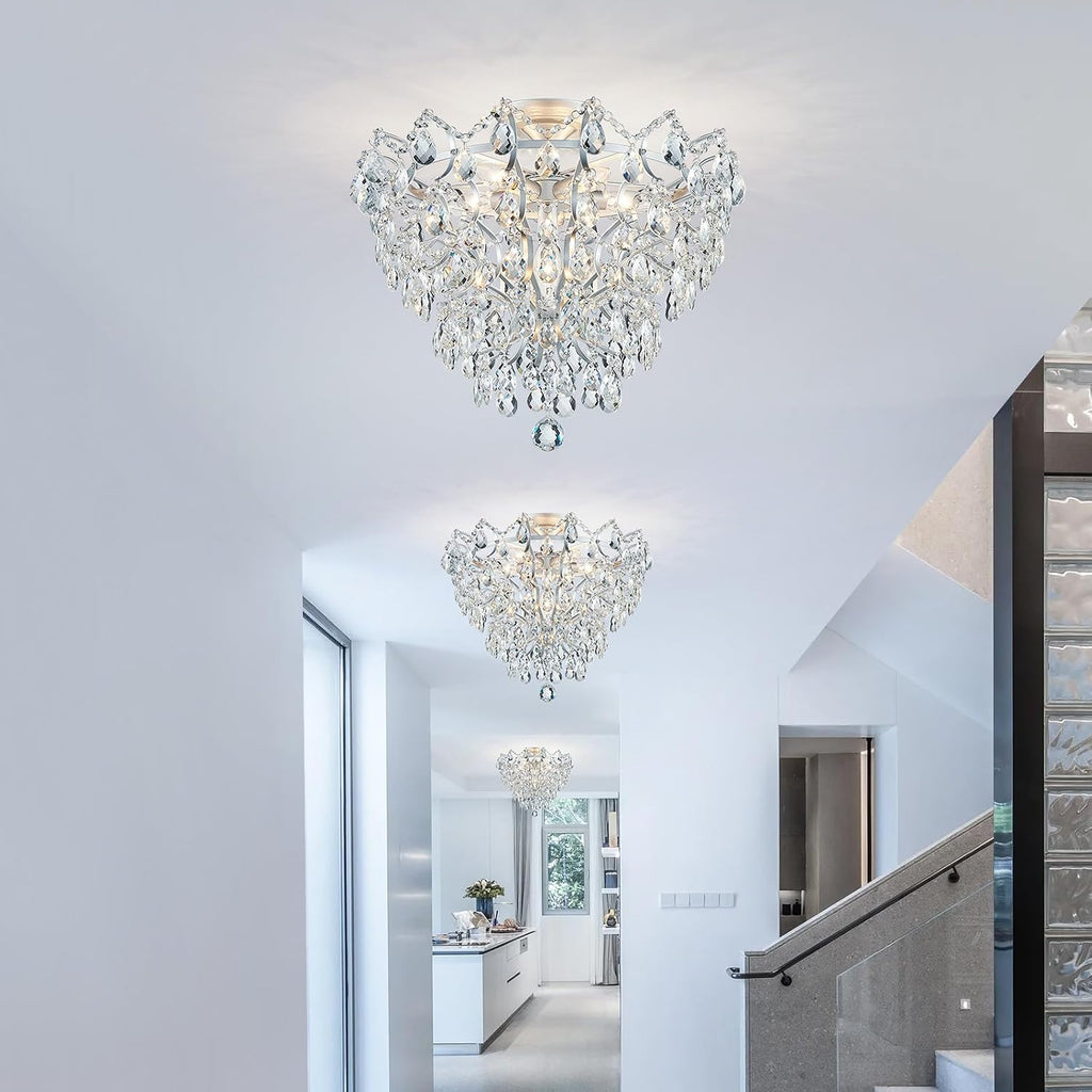 WUZUPS 6-Light Crystal Chandelier Ceiling Light Modern Lighting Fixture for Bedroom Hallway Bar Kitchen Bathroom, H 15.6' W 20.1', E12 Base, Silver