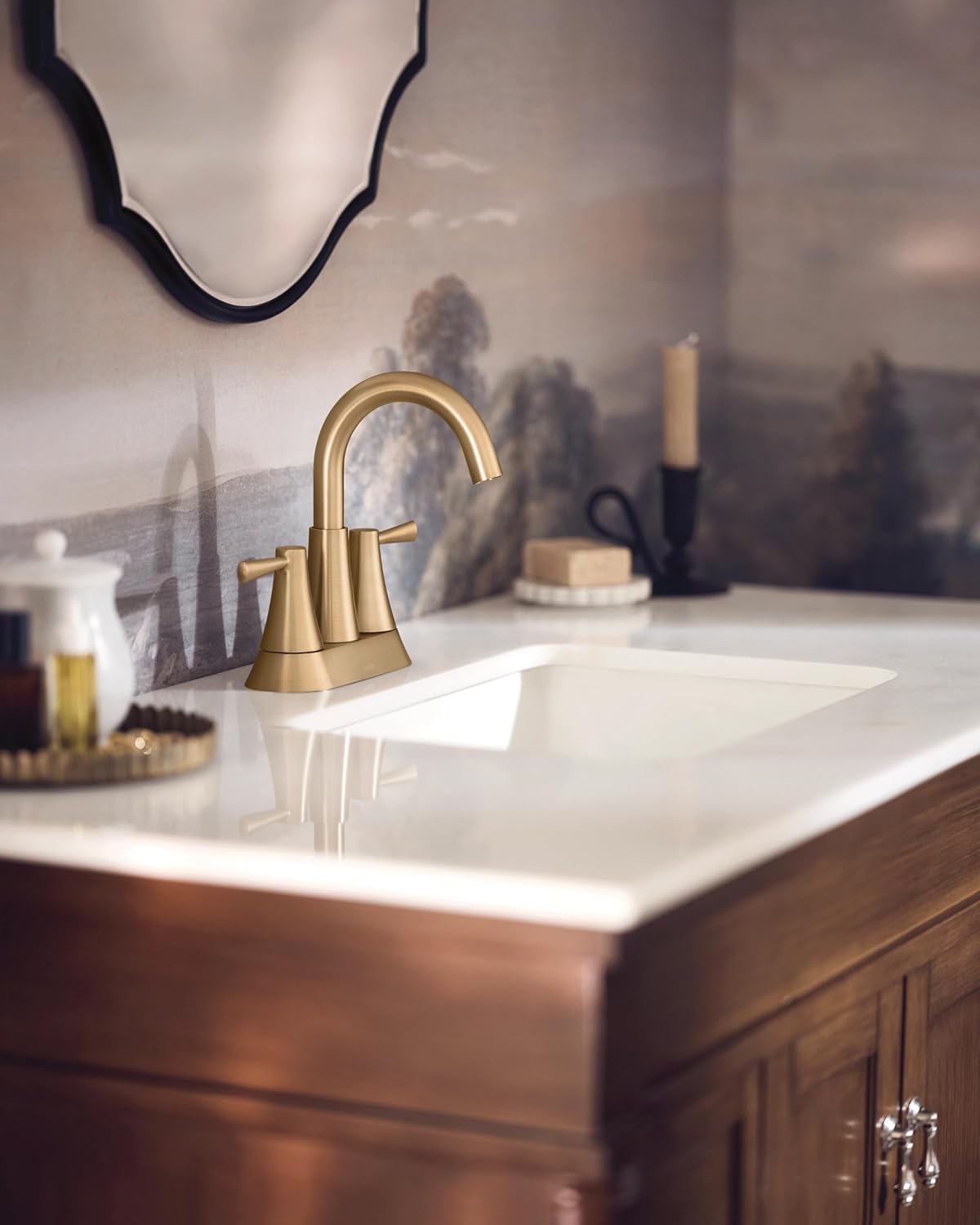 Moen Ronan Bronzed Gold Two-Handle 4' Centerset Modern Bathroom Faucet with Push-Down Drain, 84022BZG (Pack of 2)