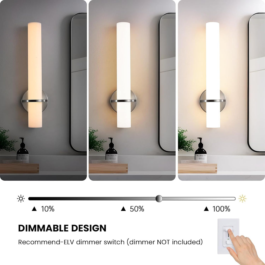 AIJIASI Brushed Nickel Bathroom Sconces Wall Lighting 18W LED Dimmable Vanity Light Fixture, 3000K Modern Wall Light Fixtures Indoor Wall Lamps for Bedroom Living Room Mirror Hallway Porch 18 inch
