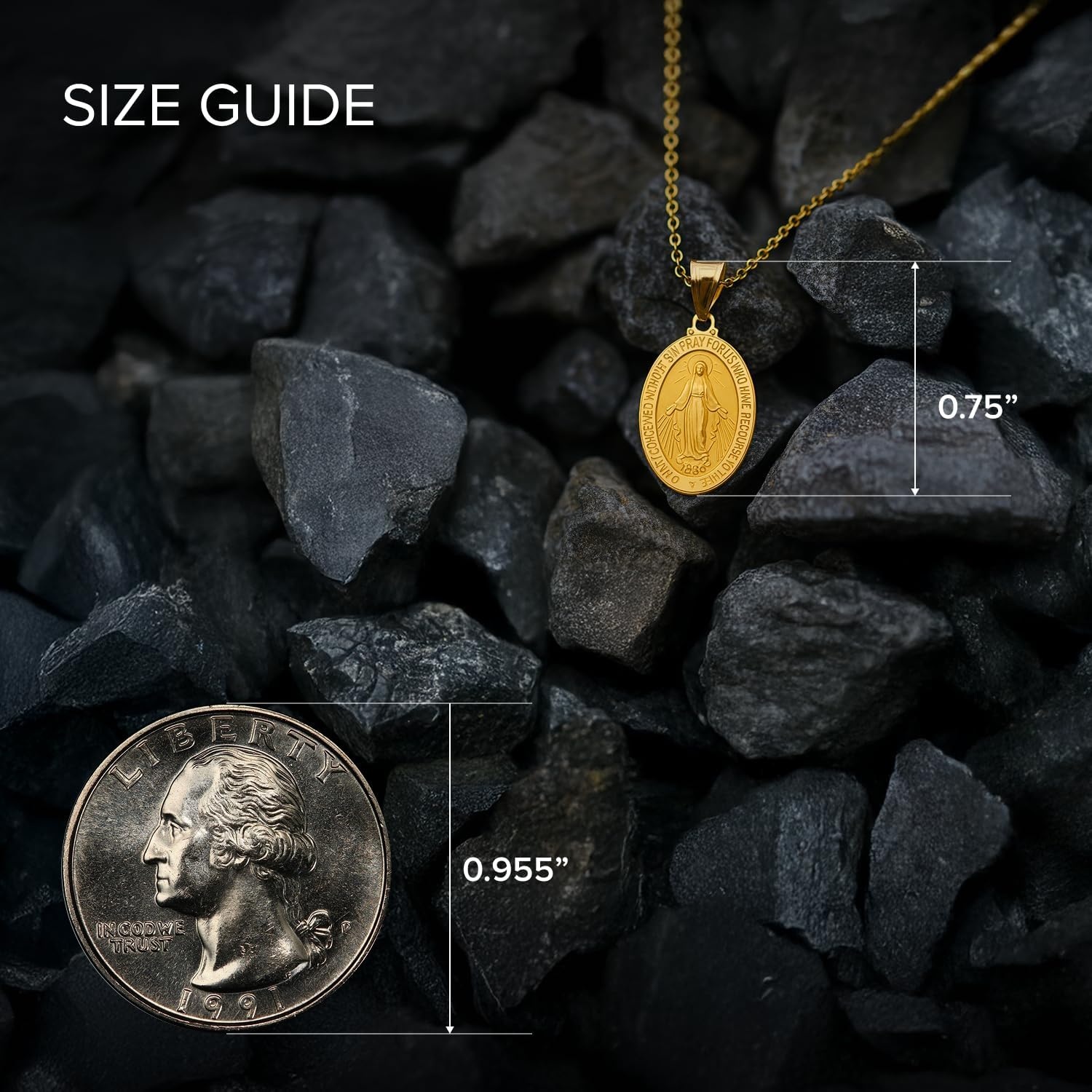 RP 14K Yellow Gold Virgin Mary Medal Necklace Pendant for Women & Men, Authentic & Pure 14K, Stunning Real 14 Karat Virgin Mary Pendant Only with Premium Jewelry Box, Handcrafted in the USA