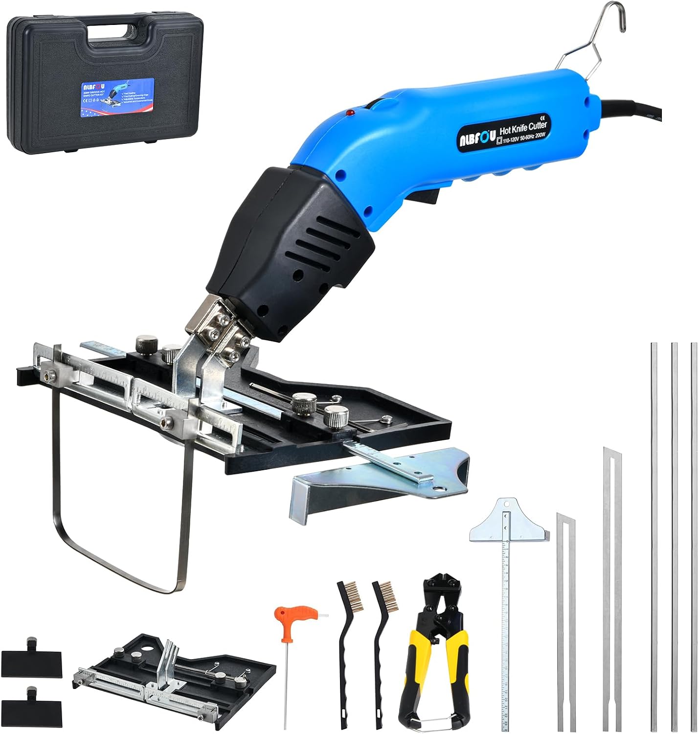 NLBFOU Electric Hot Knife Kit for Grooving/Sculpting/Cutting (5 Blades) Air Cooled 200W 110-120V Pro Slotter Foam Cutting Tool Styrofoam Cutter for XPS, EPP, EPS, EVA, EPE, KT Board, Sponge