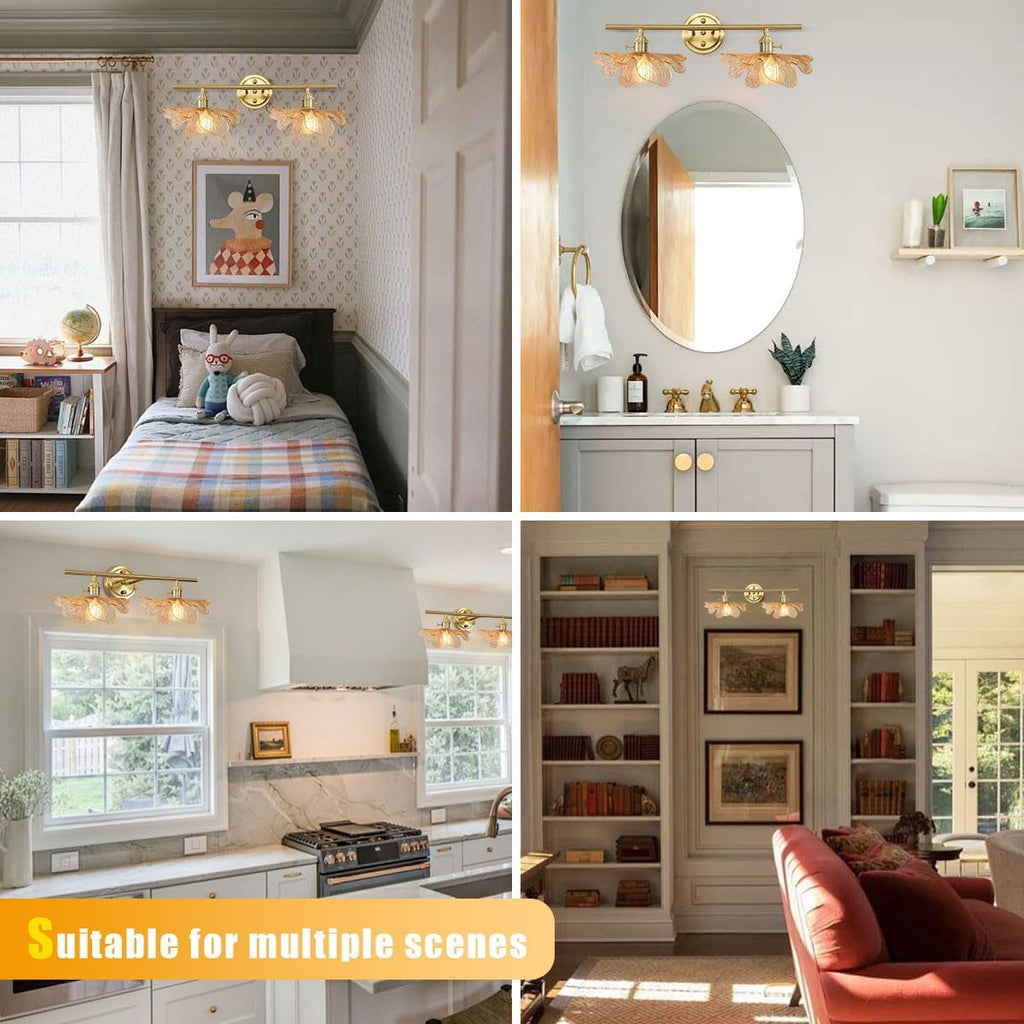 Bathroom Light fixtures Vintage wall Sconce 2 Light Bathroom Vanity Light Gold Wall Sconce Lights Amber Glass Art Deco Vanity Lights Over Mirror for Bedroom Hallway Living Room