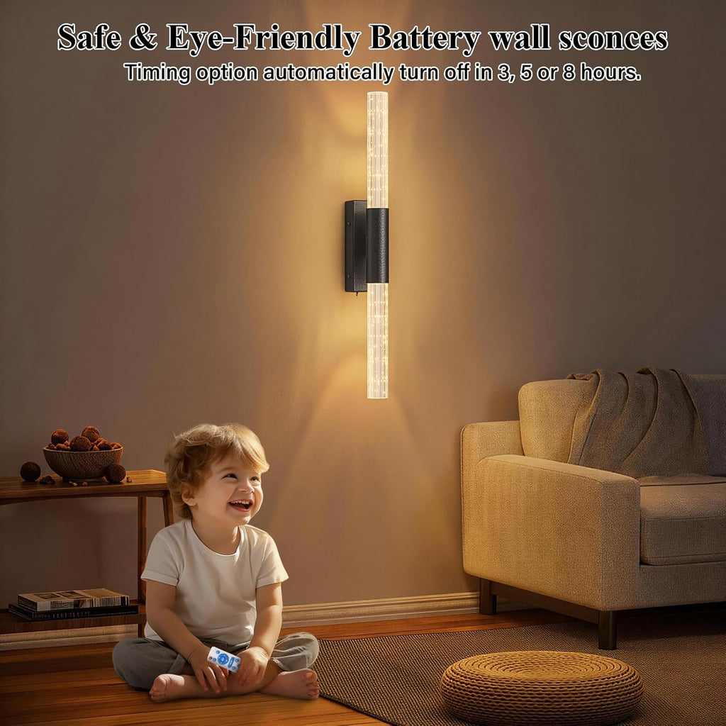 camuucci Battery Operated Wall Sconces Set of 2 Rechargeable Battery Powered Wall Light with 12000mAh Not Hardwired Dimmable Wall Lamp Fixtures for Bedroom Living Room Black 25.6 Inches