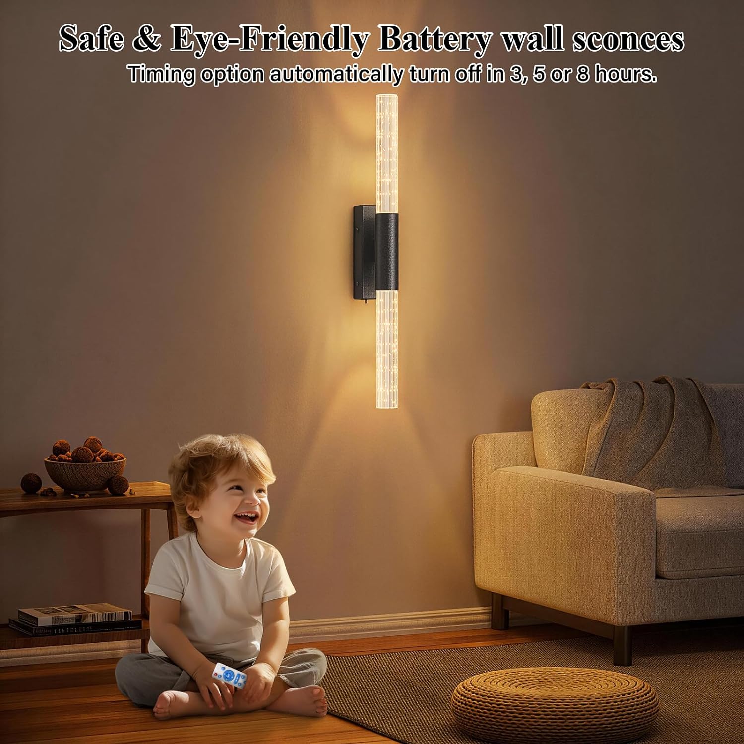 camuucci Battery Operated Wall Sconces Set of 2 Rechargeable Battery Powered Wall Light with 12000mAh Not Hardwired Dimmable Wall Lamp Fixtures for Bedroom Living Room Black 25.6 Inches