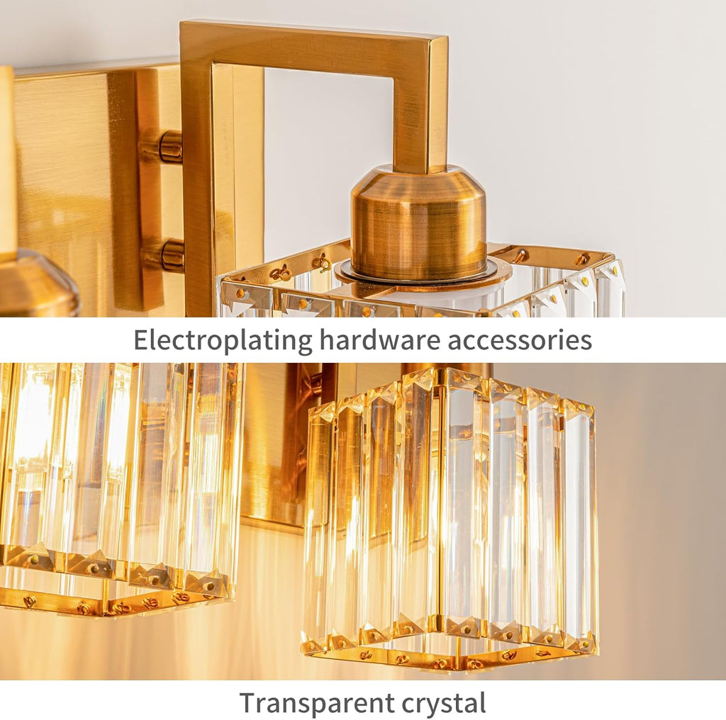 Crystal Bathroom Vanity Light 6-Lights Gold Brushed Brass Finish Modern Crystal Wall Lamp Bathroom Modern Crystal Vanity Lighting