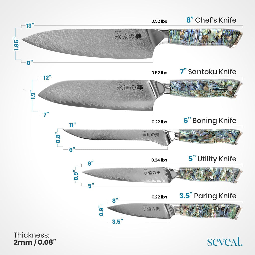 Damascus Kitchen Knife Set | 67-Layer Damascus Steel | Professional Chef Knives Set | Ergonomic Blue Shell Handle | Gift Box Included (Blue-2, 5-Piece Set)
