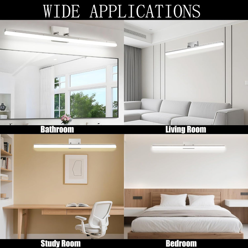 48 inch LED Modern Bathroom Vanity Lighting Fixtures Over Mirror, Brushed Nickel Adjustable Makeup Vanity Light Bar Dimmable 5CCT 46W 3000K-5000K