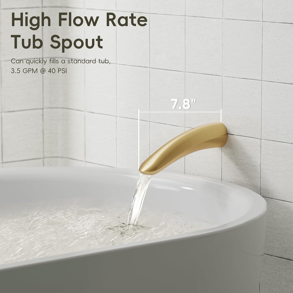 Gabrylly Shower System with Tub Spout, Bathtub Shower Faucet Set with 10' Rain Shower head and 5-Setting Handheld Shower, Wall Mounted Shower Fixtures with Pressure Balance Shower Valve, Brushed Gold
