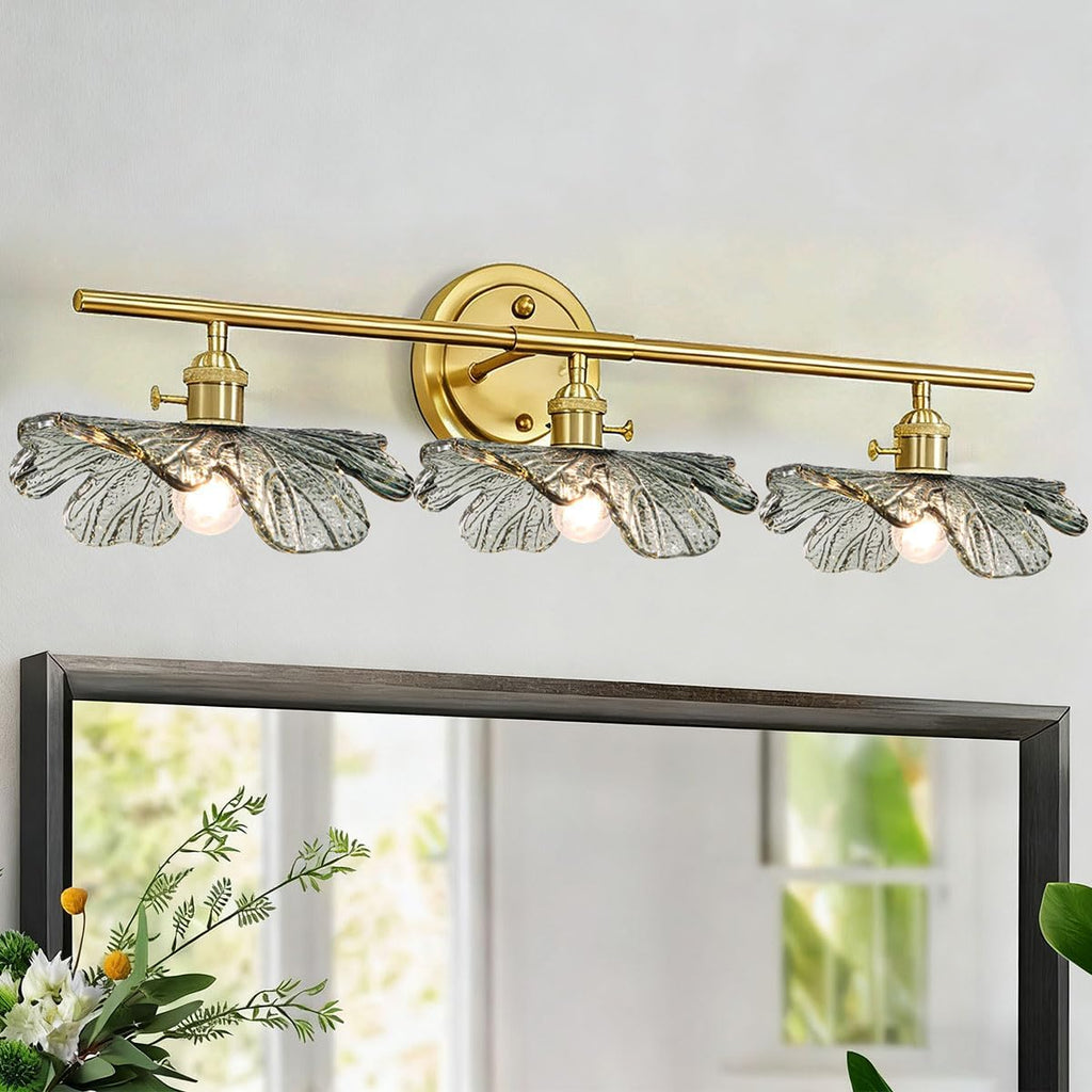 3 Light Bathroom Vanity Light Vintage Wall Sconce Gold Vanity lighting fixtures Over Mirror mid Century Modern Wall lamp with Dark Green Glass Shade Indoor Wall Light for Bedroom Hallway Living Room