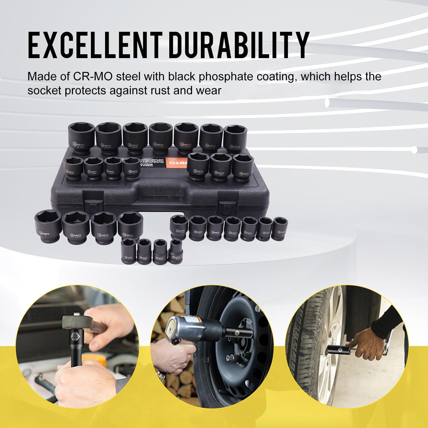 29-Piece 3/4' Drive Impact Socket Set, SAE 3/4' to 1/2', 6-Point Design, Cr-Mo, Rugged Construction, with Heavy-Duty Storage Case – Ideal for Auto Repair & Household Use