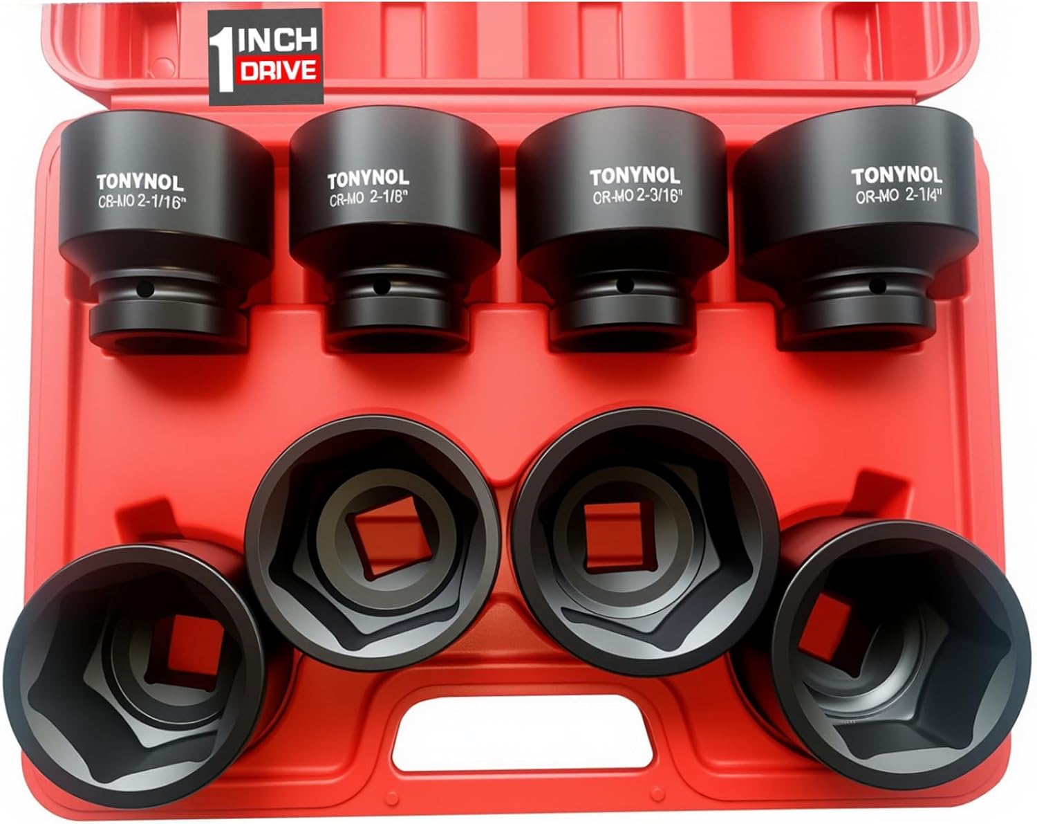 TONYNOL 1 Inch Drive Impact Jumbo Socket Set,6-Point,SAE(2-1/16' to 2-1/2'),8 Pcs,Cr-MO Steel,With a Storage Case