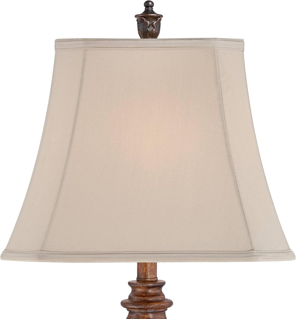 Regency Hill Exeter Traditional 3-Way Table Lamps 30' Tall Set of 2 with Table Top Dimmers Bronze Wood Carved Leaf Creme Rectangular Shade for Cottage Core Living Room Bedroom House Nightstand