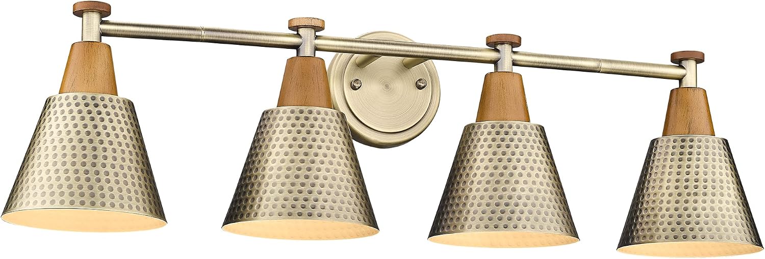 FEMILA Vanity Lights, 4-Lights Bathroom Light Fixtures Over Mirror, Antique Brass Wall Sconces Lamp with Hammered Metal Shade Finish, 4FG59B-4W BG