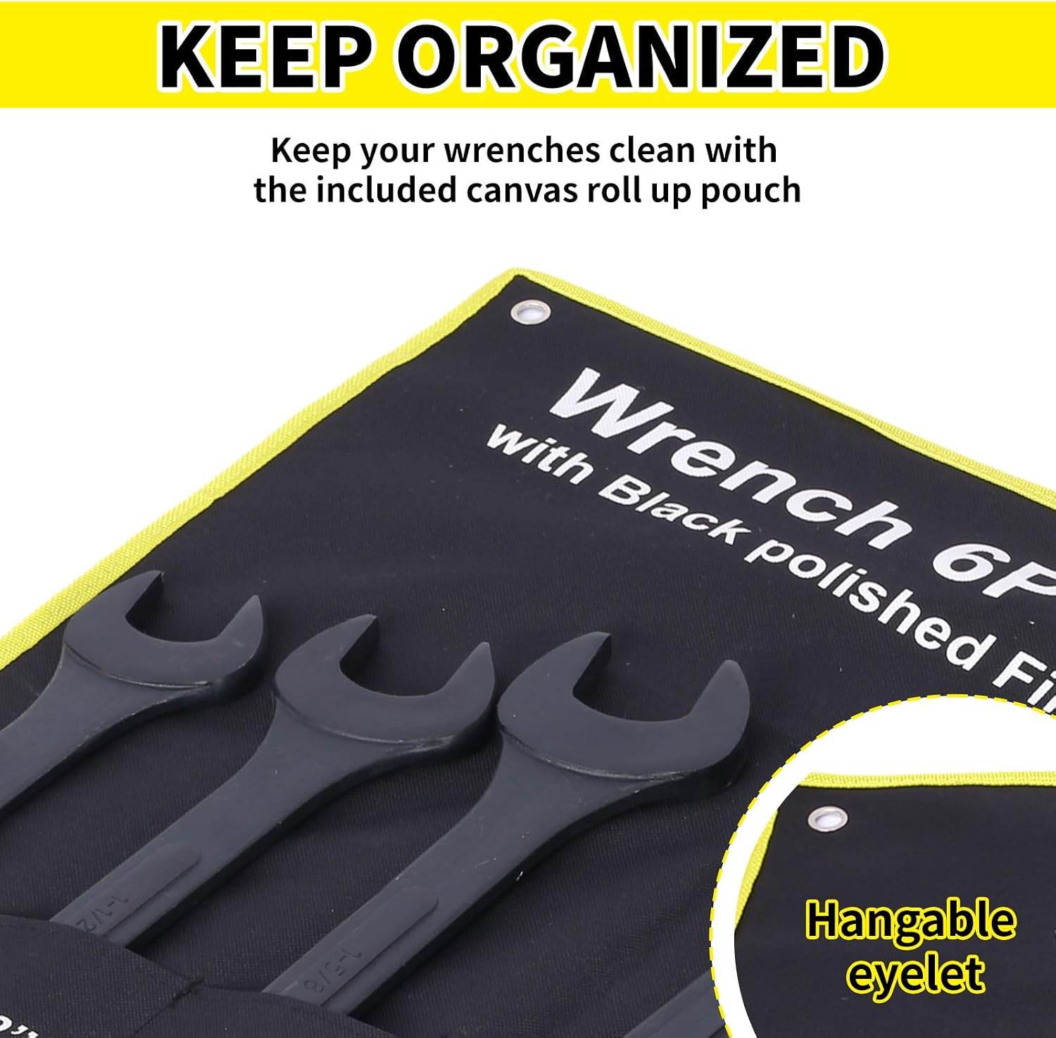 Jumbo Combination Wrench Set | 6 Piece | SAE | 1-3/8' to 2' | Open End | Storage Bag Included | for Professional Mechanic Use – Large Wrench Set