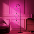 Brightech Nova Modern Color Changing Floor Lamp - LED Lamp with Stunning RGB Color Gradient and Contemporary 3-Circle Ring-Style Pendant - Corner or Over-The-Couch Arching Pole Standing Lamp - Black