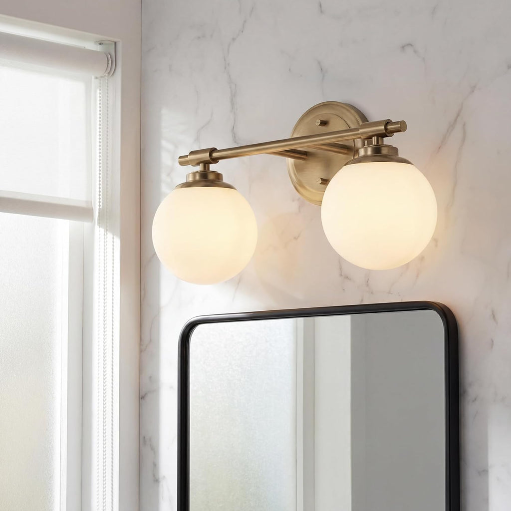 Kichler Benno 2-Light Bathroom Vanity Light Fixture, Modern Wall Mount Light with Opal Glass in Champagne Bronze for Bathroom or Powder Room (9.75' x 14.75'), 55171CPZ