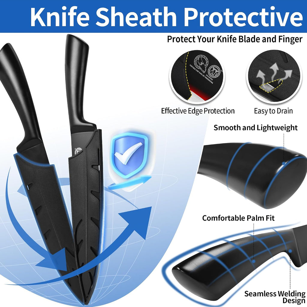 XYJ Professional Knife Sets for Master Chefs,Meat Cleaver Butcher for Camping,Chef Knife Set with Magnetic Knife Block,Stainless Steel Kitchen Knives Tools Kit