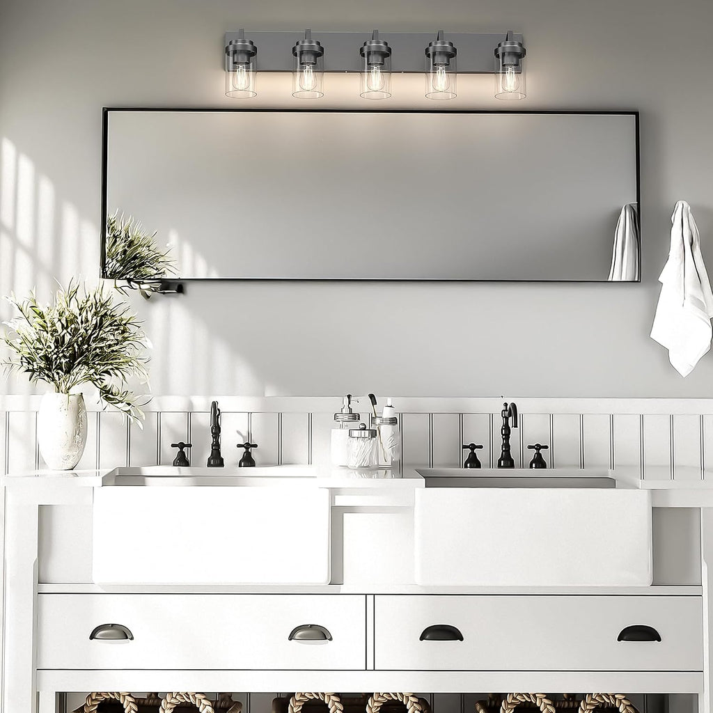 Modern 5-Light Black Bathroom Vanity Light with Clear Glass Shade, 37.4 x 4.7 x 6 inches