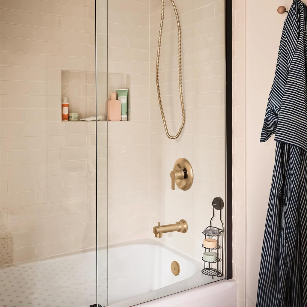 Moen 82618BZG Meena Single-Handle Tub and Shower Faucet with Handshower, Valve Included, Bronzed Gold, Pressure-Balancing Shower System