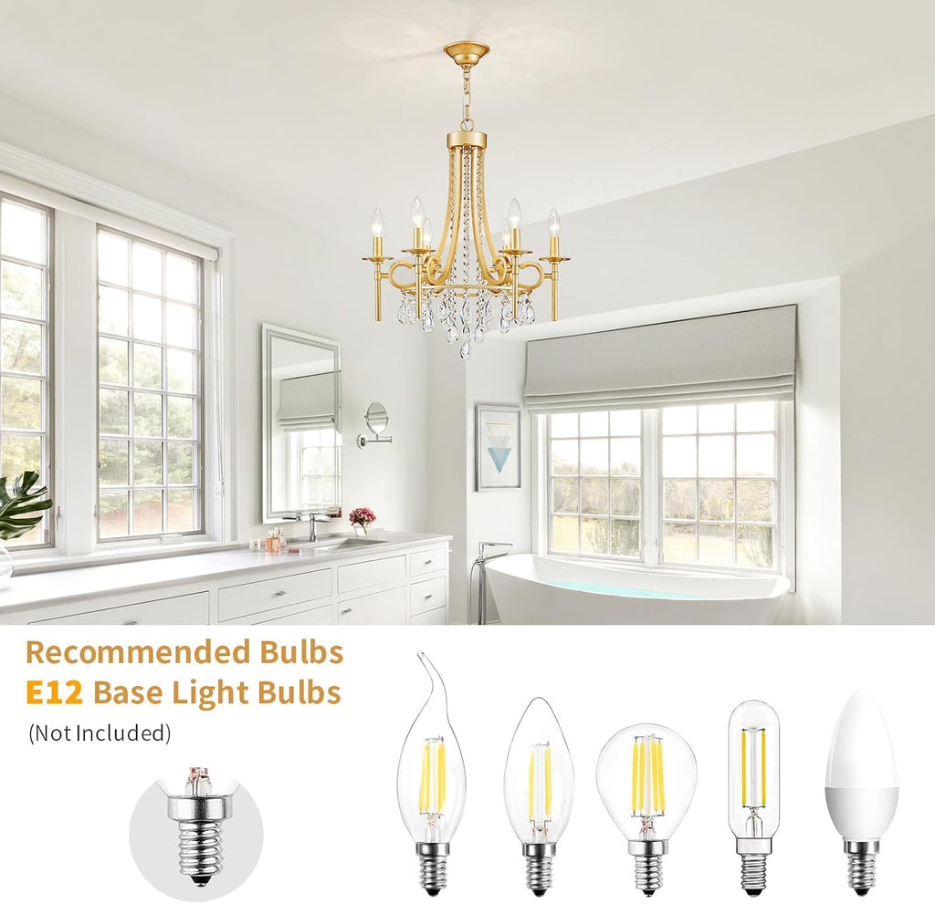 Modern Crystal Chandeliers for Dining Room, 6-Lights Gold Round Chandelier for Entryway, Crystal Chandelier Pendant Ceiling Lighting Fixture for Living Room Bedroom Kitchen Island Foyer Staircase