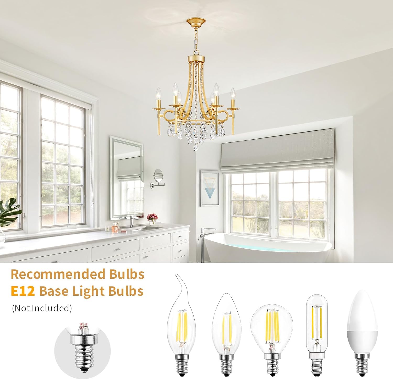 Modern Crystal Chandeliers for Dining Room, 6-Lights Gold Round Chandelier for Entryway, Crystal Chandelier Pendant Ceiling Lighting Fixture for Living Room Bedroom Kitchen Island Foyer Staircase