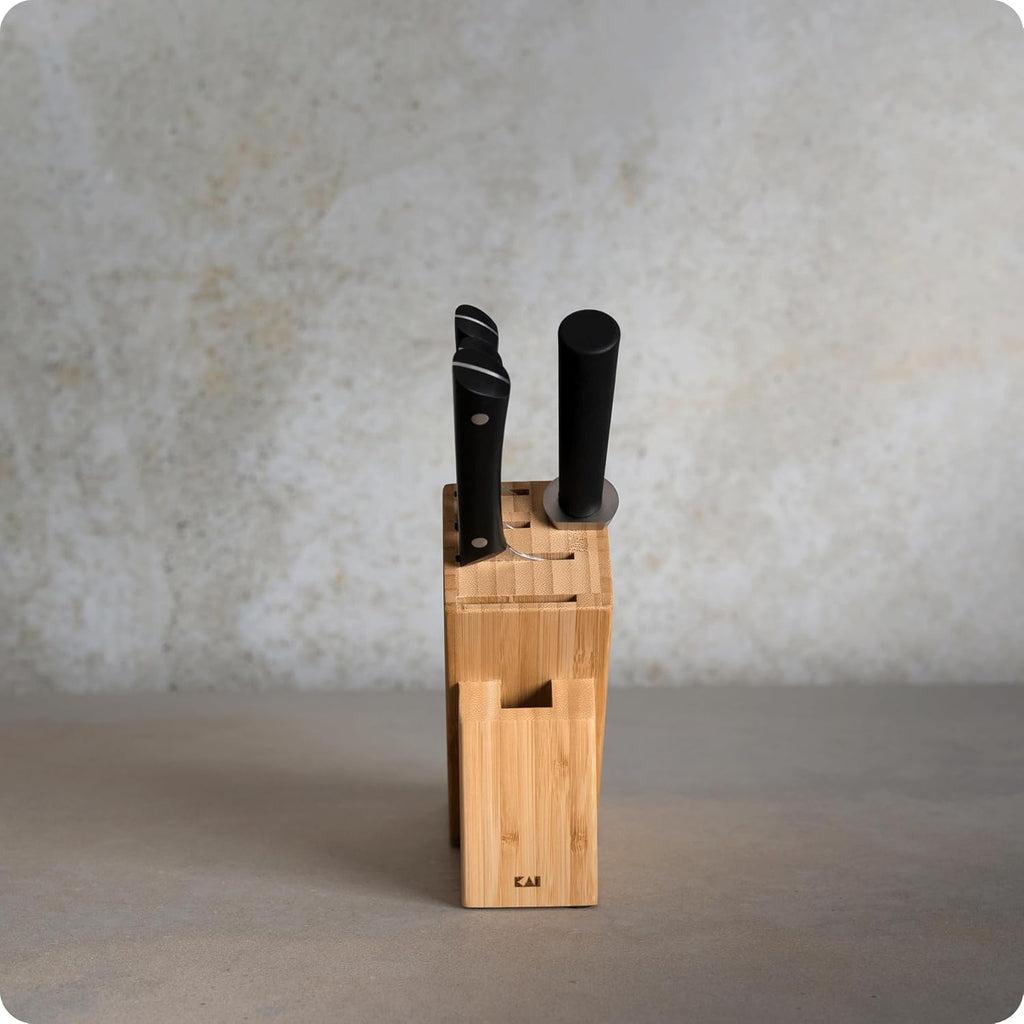 Kai PRO 5 Piece Slimline Block Set, Includes 8' Chef, 3.5' Paring and 6' Utility Knives, Knife Block Set, Japanese AUS6M Stainless Steel Blades, Full-Tang POM Handles