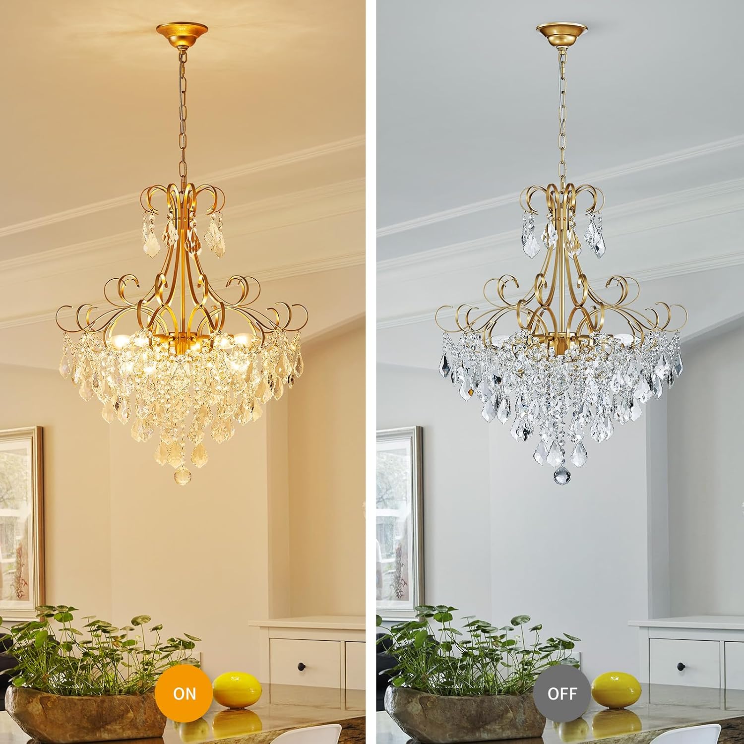 WUZUPS Crystal Chandelier 10-Light Pendant Ceiling Light Modern Lighting Fixture for Dining Room Hallway Bedroom Kitchen Bathroom, H 27.6' x W 22.8', E12 Base, Gold