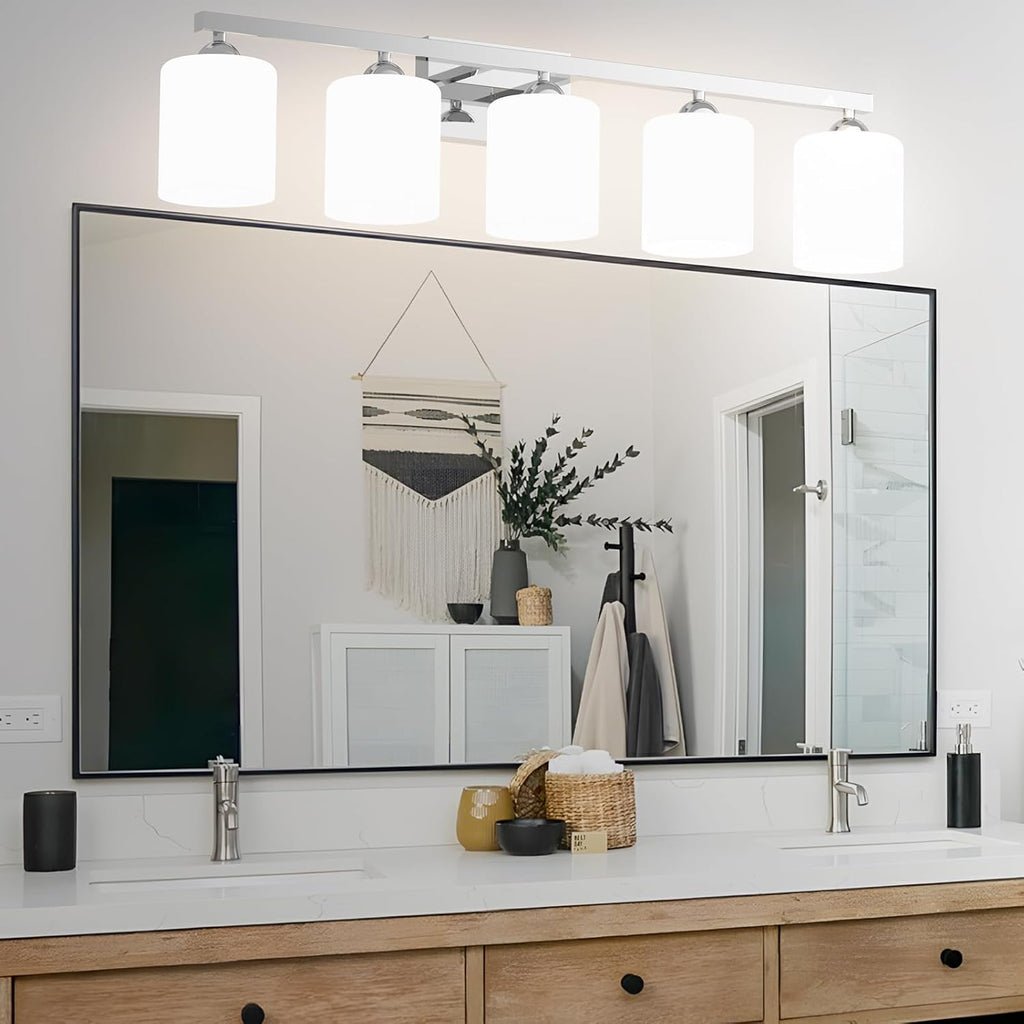 Quntis 5-Light Bathroom Light Fixtures Over Mirror 5 Colors Adjustable, LED Bathroom Vanity Light with Milky White Frosted Glass Shade, Lights for Bathroom Energy-Saving, 35.8 inch