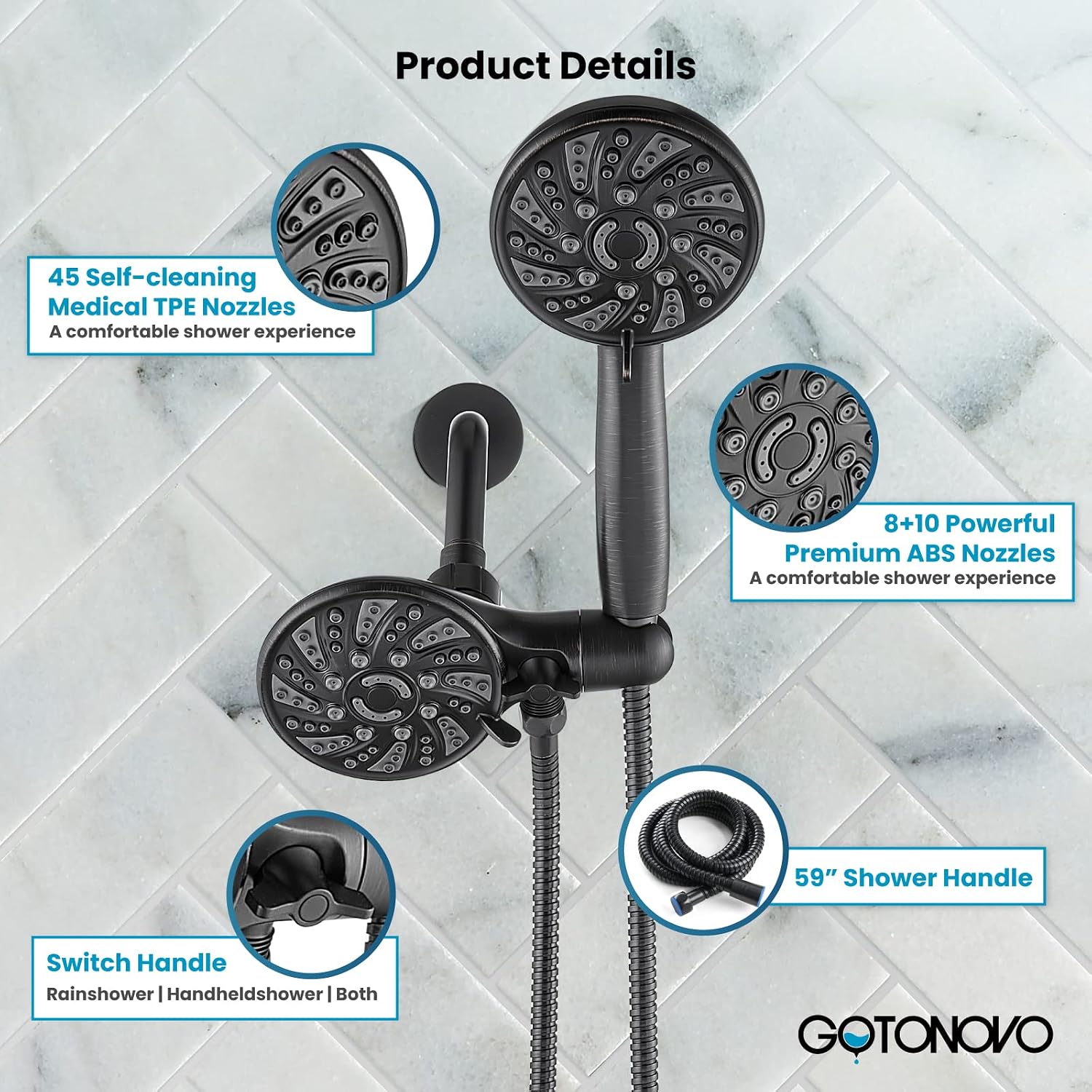 gotonovo Dual 2 in 1 Shower Head Kit High Pressure Combo System Shower Faucet 6 Modes ABS Handheld Spray Shower Trim Kit with Valve Shower Head and Handle Set Oil Rubbed Bronze