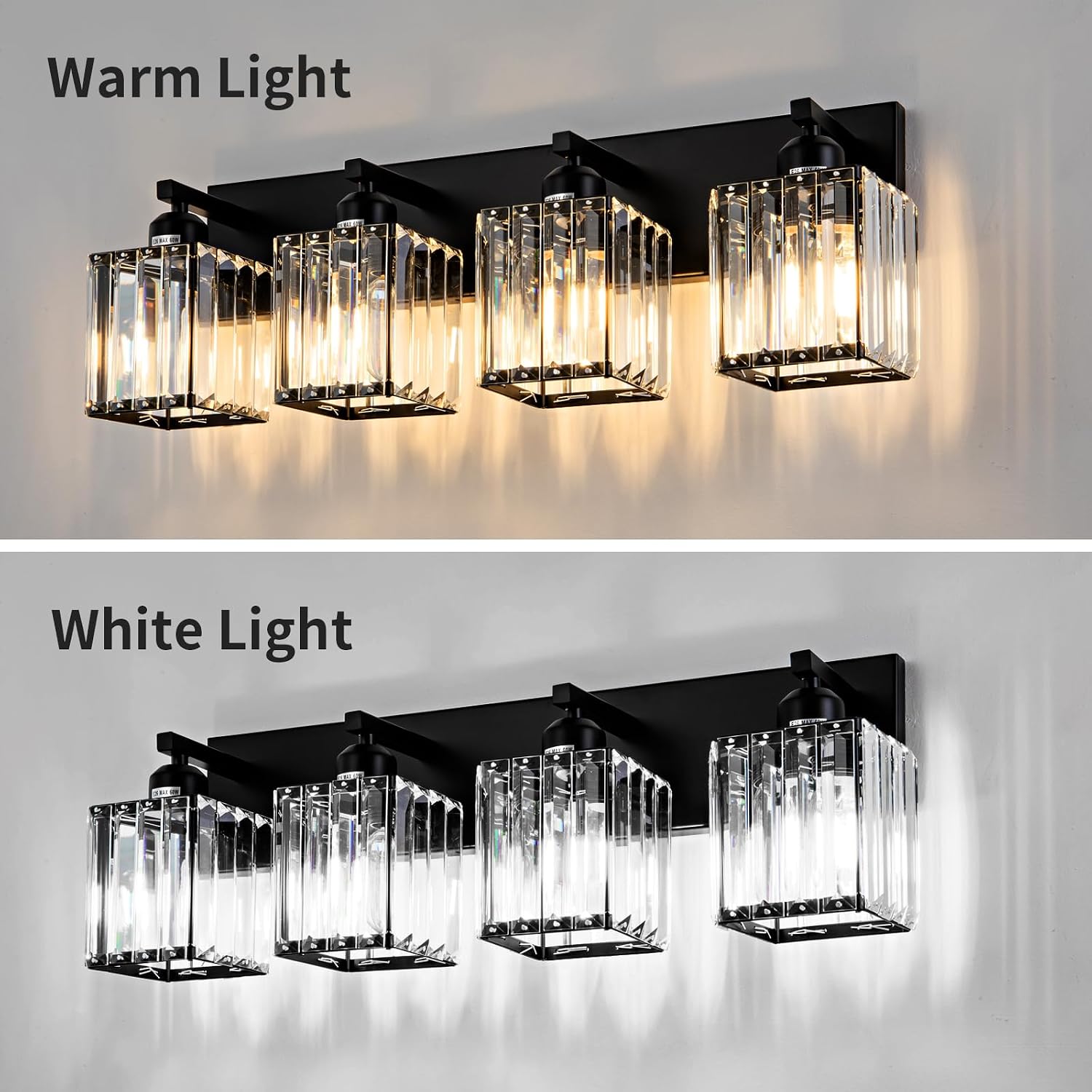 Modern Crystal Bathroom Vanity Light 4-Lights Modern Black Crystal Bathroom Wall Light Fixtures Over Mirror