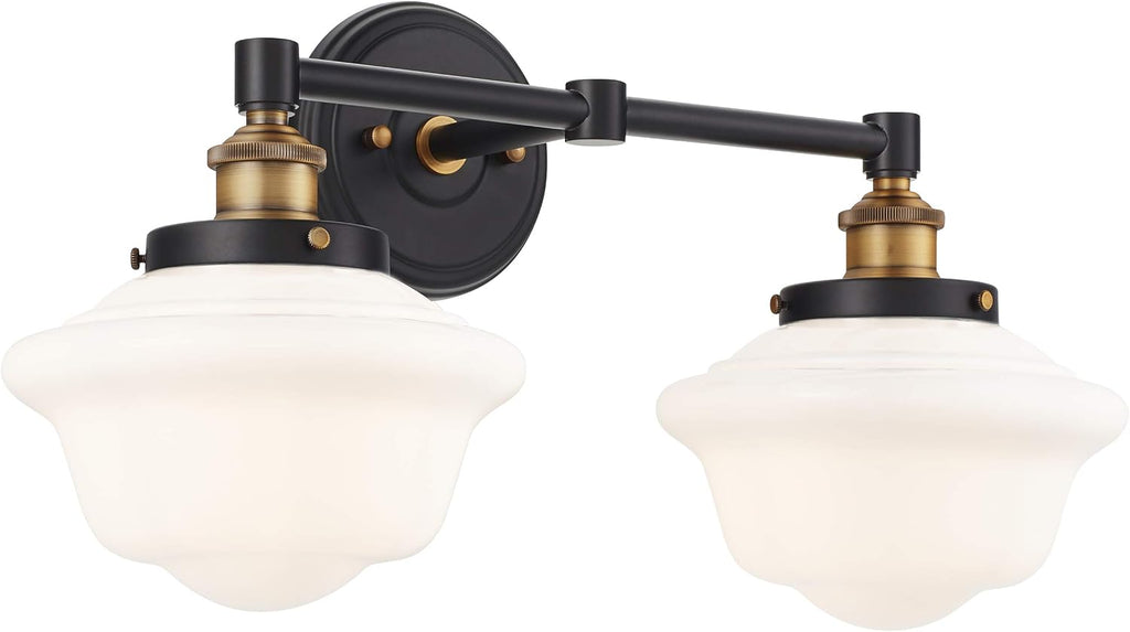 Linea di Liara Lavagna Farmhouse Matte Black Bathroom Light Fixtures Over Mirror Black and Gold 2-Light Bathroom Vanity Light Fixture Milk Glass Shades Modern Vanity Lights, UL Listed