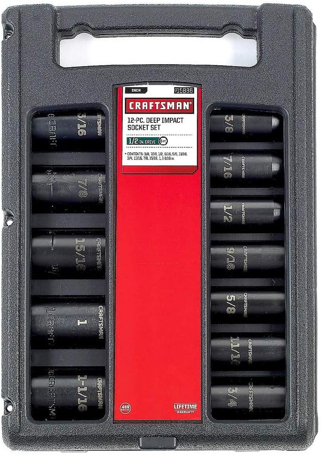 Craftsman 9-15886 6 Point Deep 1/2-Inch Drive Standard Easy to Read Impact Socket Set, 12-Piece