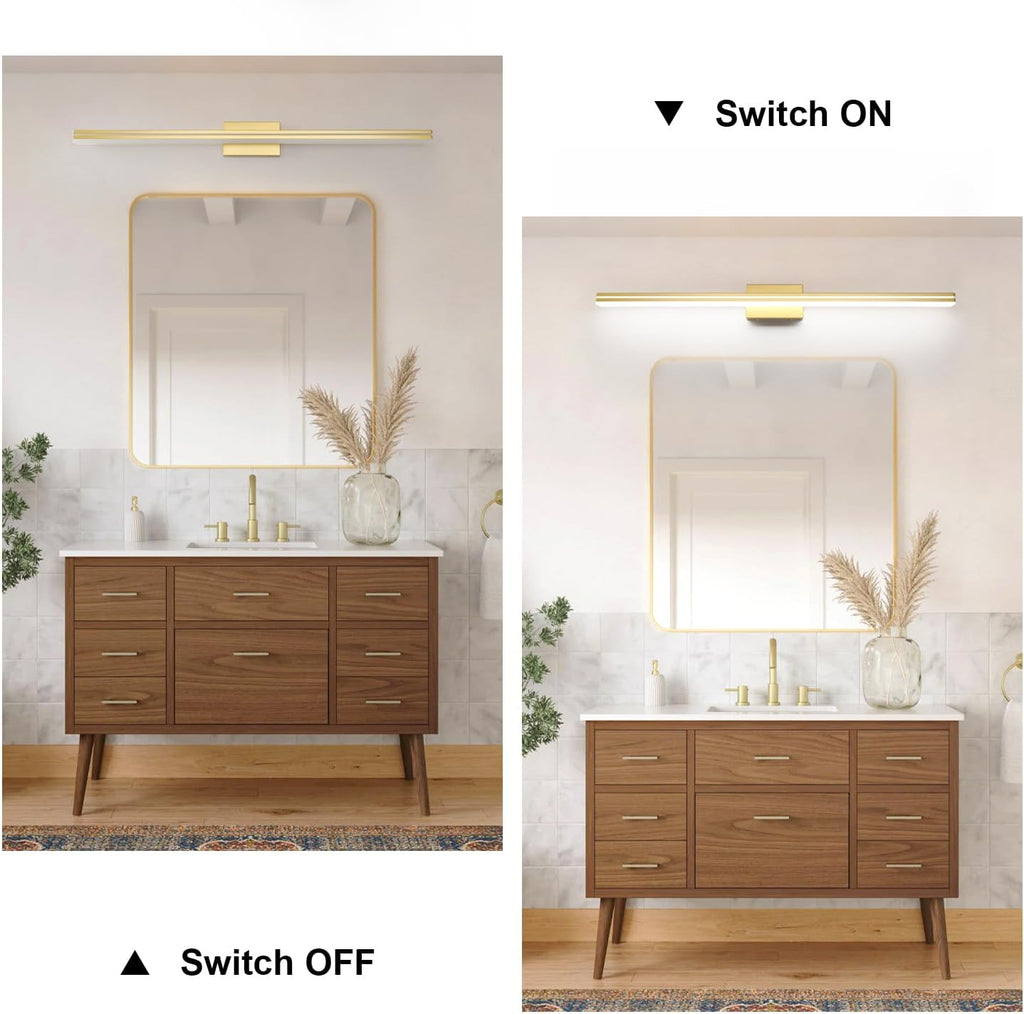 SineRise 48-Inch LED Modern Bathroom Vanity Light Bar, Gold Modern Acrylic Bathroom Wall Lighting Fixtures Over Mirror (Cool White 6000K)