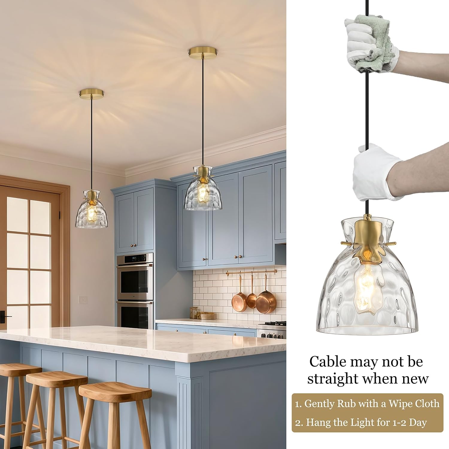 5.9' Mini Black Gold Pendant Lights Kitchen Island 2 Pack, Small Brushed Brass Hammered Glass Pendant Light Fixtures, Modern Hanging Lights Kitchen Pendant Lighting over Sink Bathroom Dining Room